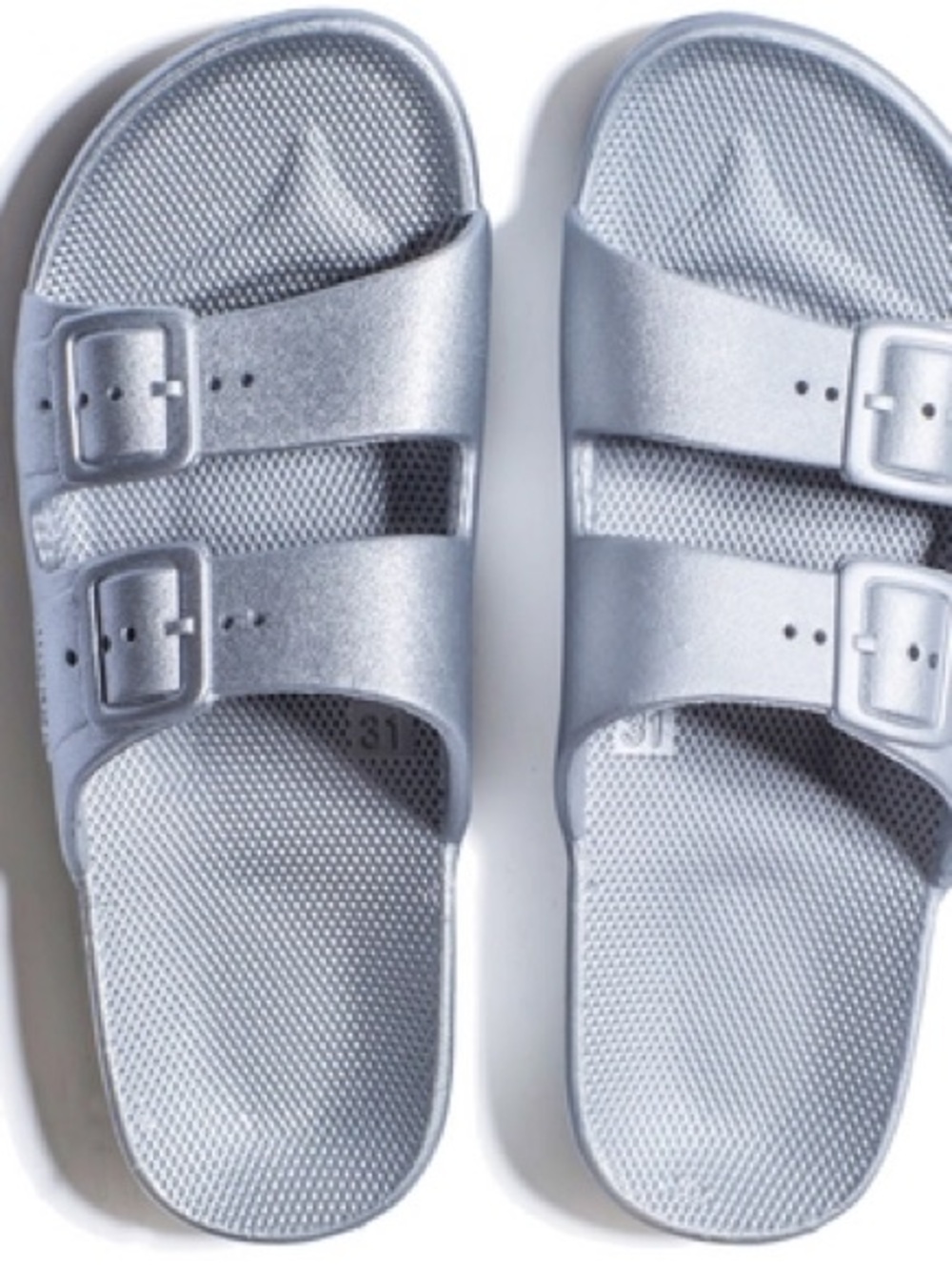 Freedom Moses metallic silver double strap rubber sandals size 36/37 6.5 women’s